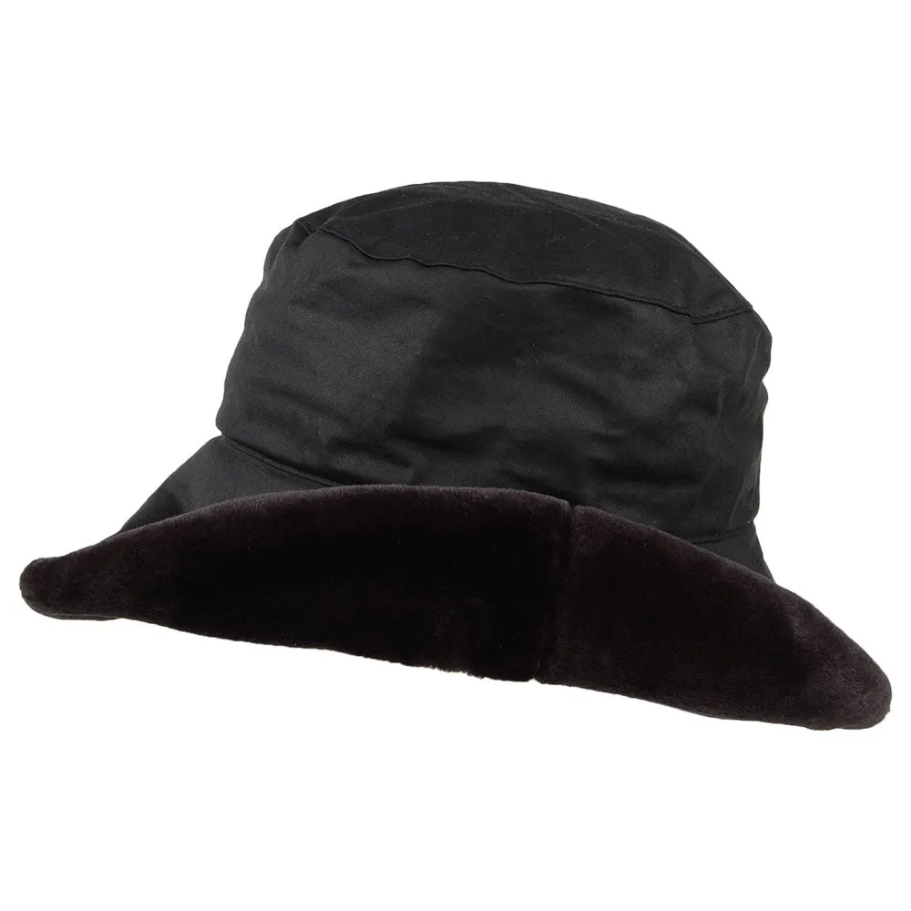 Failsworth Hats Wax Cotton Bucket Hat With Faux Fur Trim - Black