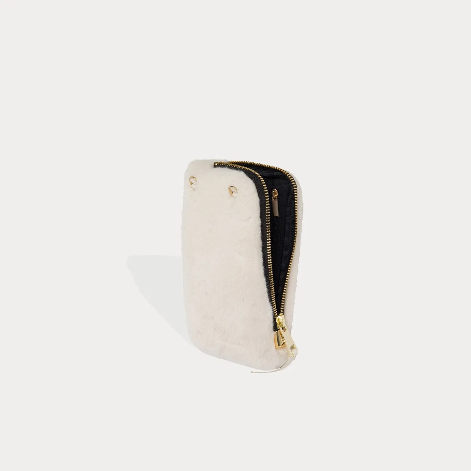 Faux Fur Expanded Pouch - Ivory/Gold