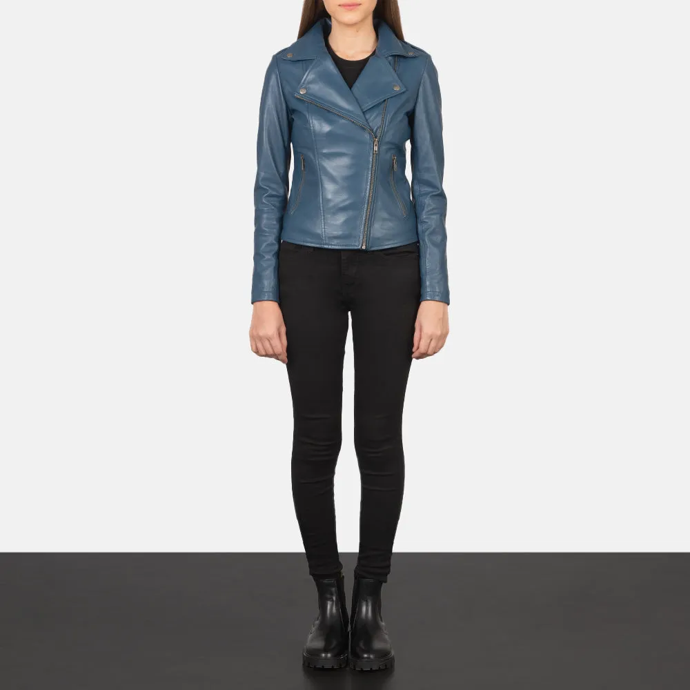 Flashback Blue Leather Biker Jacket