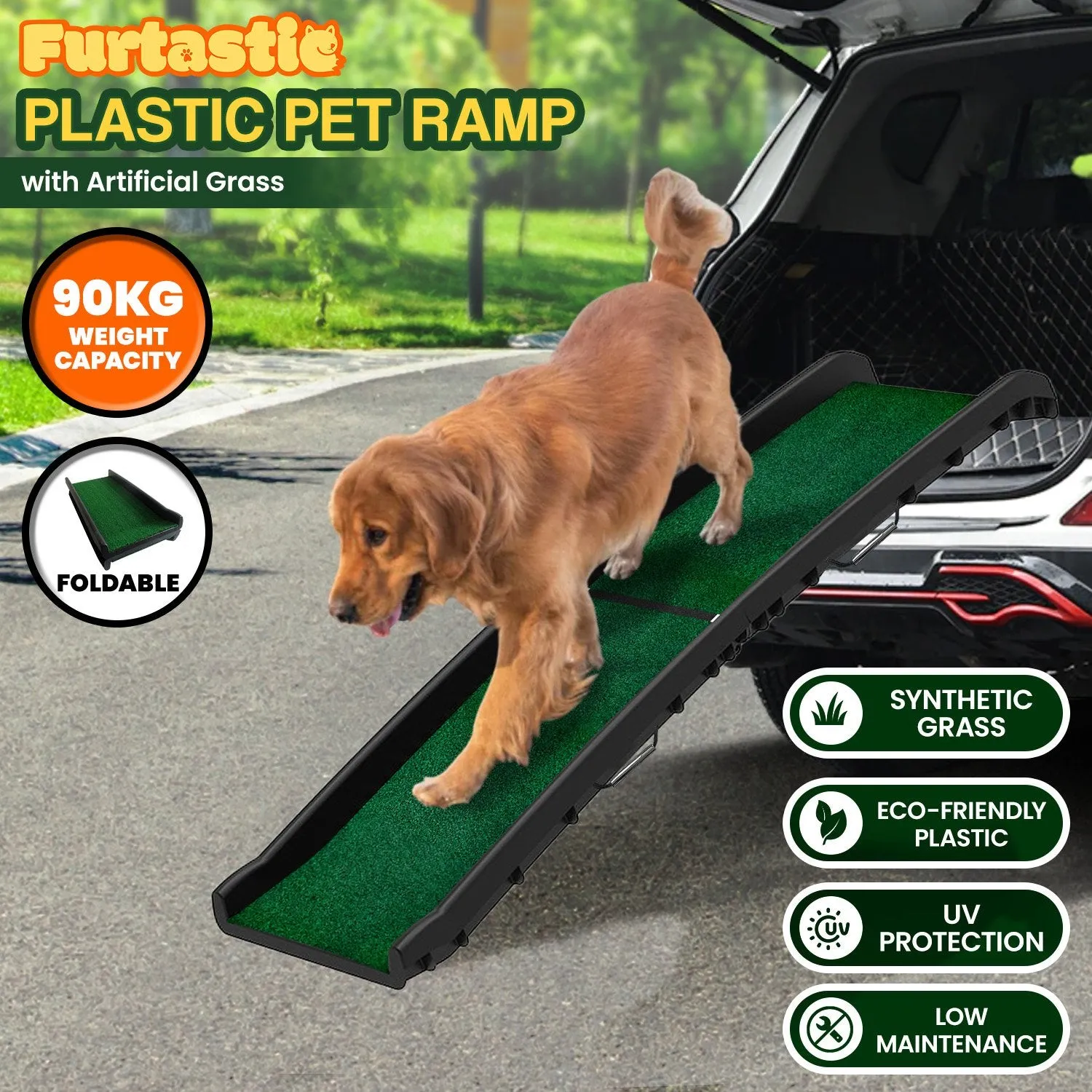 Foldable Lightweight Plastic Dog Ramp with Poly-Grass