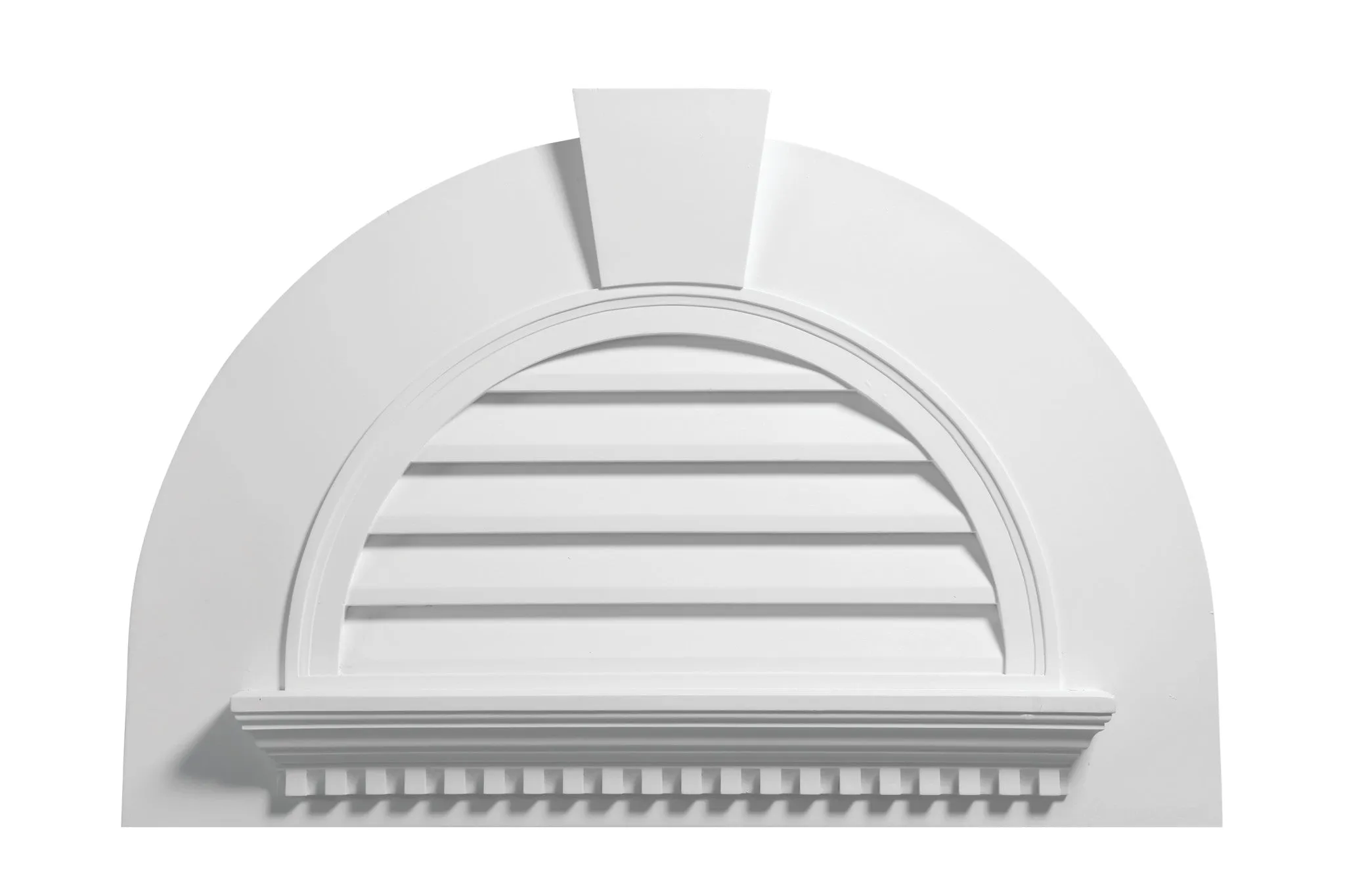 Functional Louver Half Round with Dentil Trim and Keystone