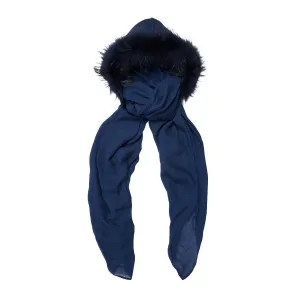 FUR LINED HOOD IN MIDNIGHT BLUE