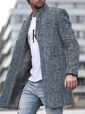 Geometry Front Pocket Button-Down Print Blue Coat
