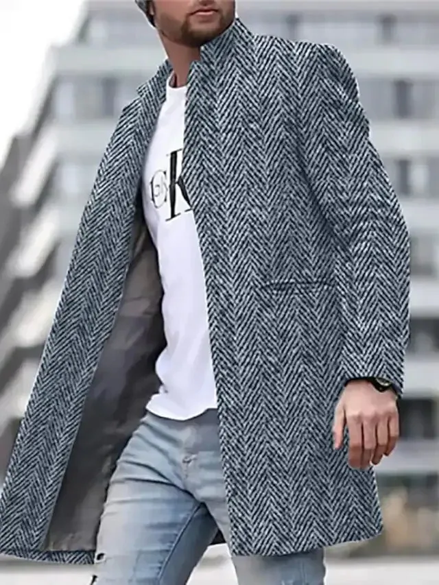 Geometry Front Pocket Button-Down Print Blue Coat