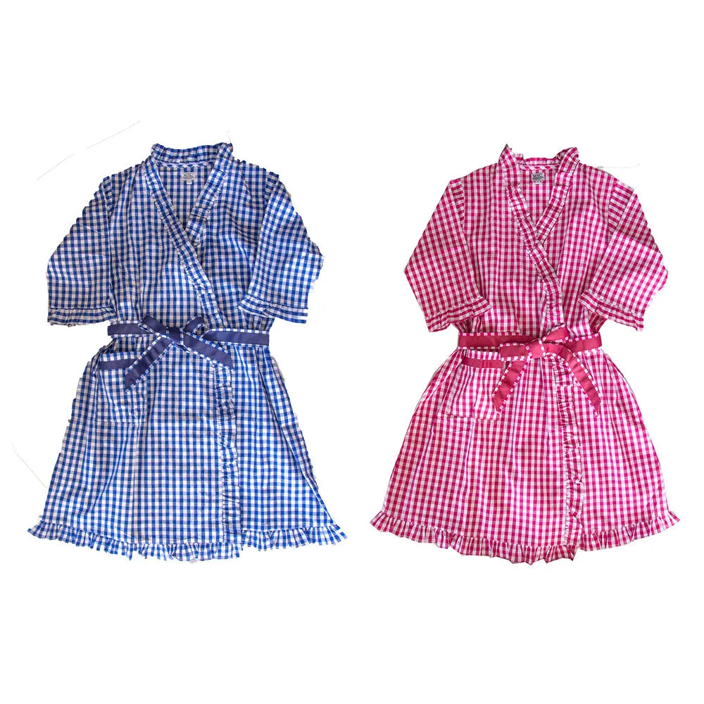 Gingham Robe with Ruffle Trim