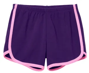 Girls Soft Cotton Knit Short with Trim | Purple w. Bubblegum Trim