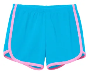 Girls Soft Cotton Knit Short with Trim | Turquoise w. Bubblegum Trim