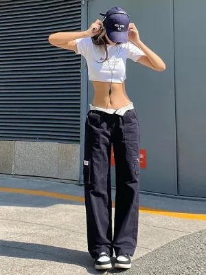 Harajuku Vintage Straight Hippie Wide-leg Long Y2k Cargo Casual Low-waist Pants