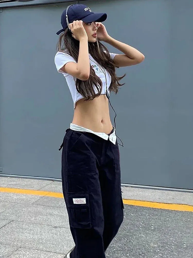 Harajuku Vintage Straight Hippie Wide-leg Long Y2k Cargo Casual Low-waist Pants