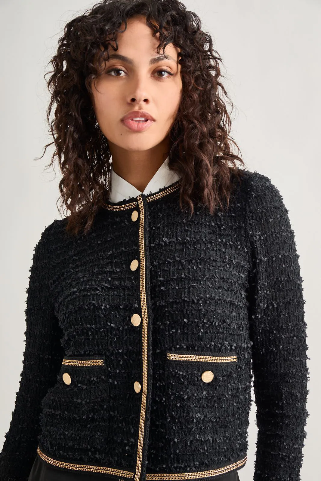 Heritage Fit Double Chain Trim Eyelash Knit Jacket