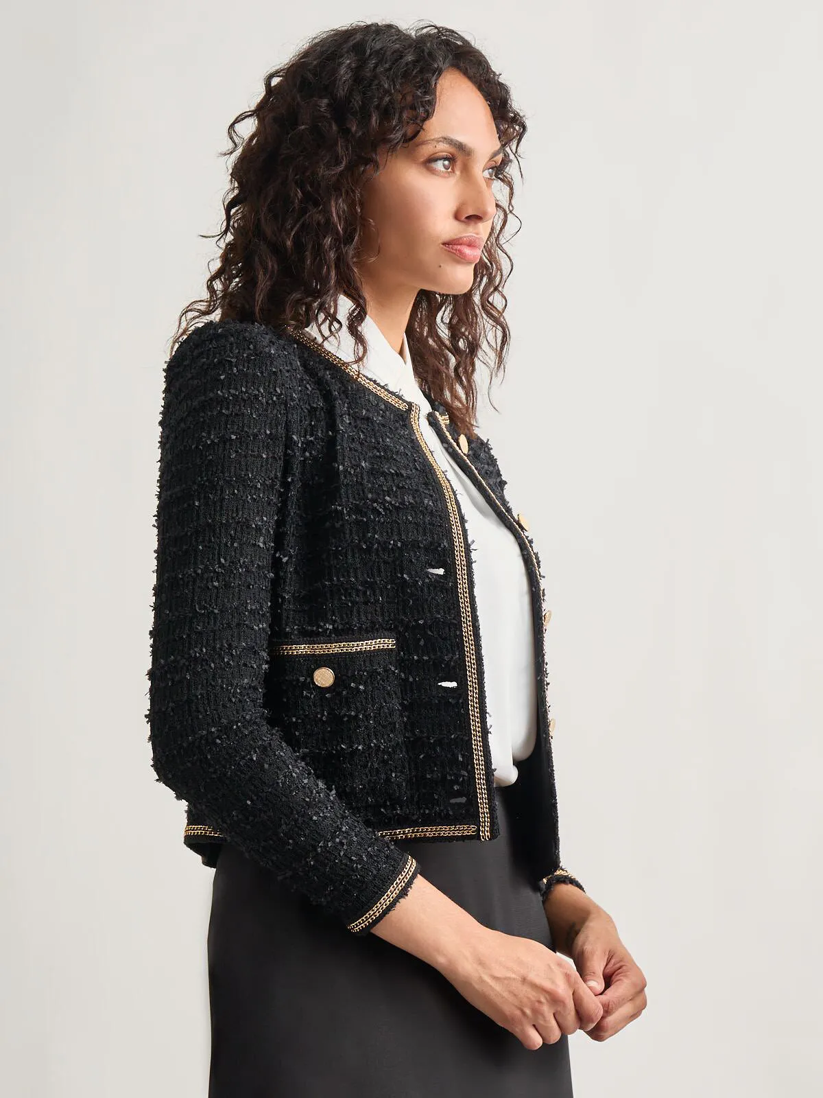 Heritage Fit Double Chain Trim Eyelash Knit Jacket