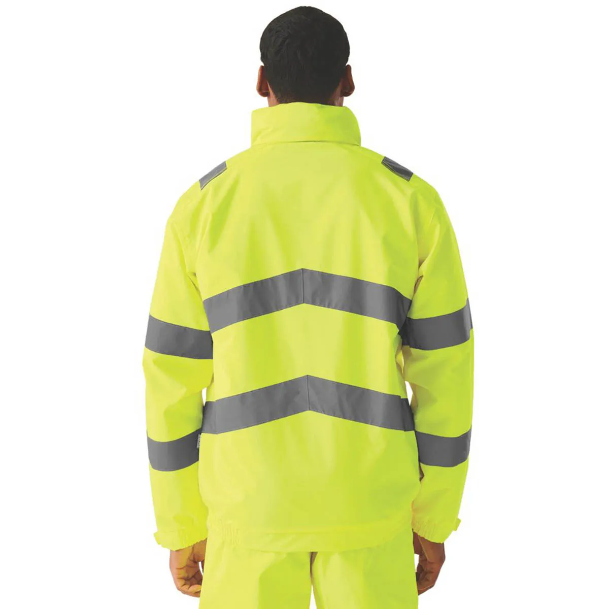 Hi-Vis Jacket Yellow Reflective Safety Mens Waterproof Zip Small 37.5" Chest