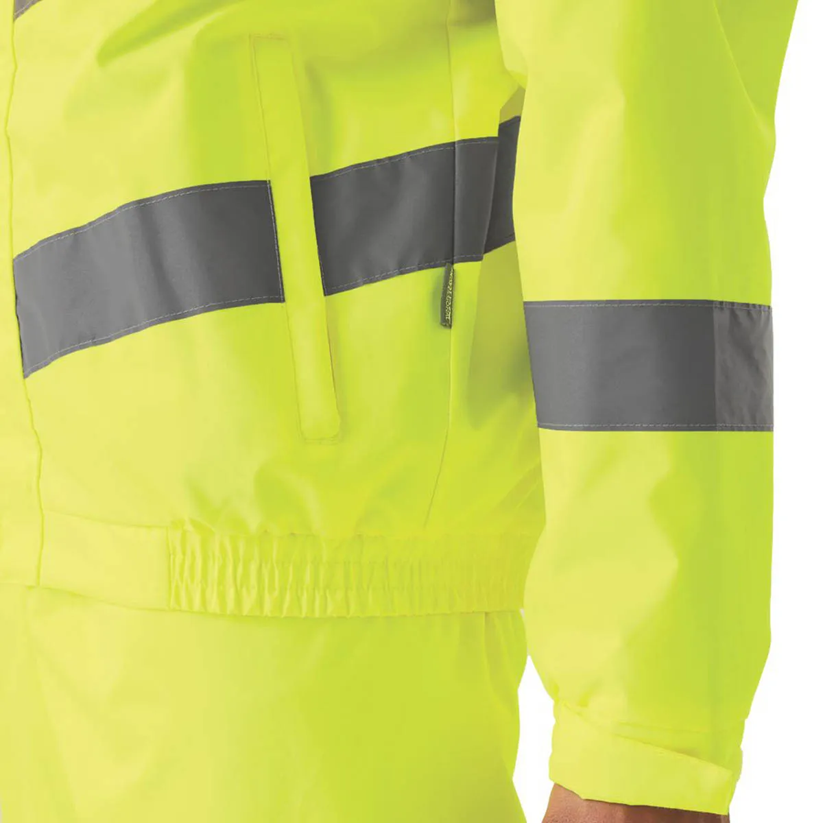 Hi-Vis Jacket Yellow Reflective Safety Mens Waterproof Zip Small 37.5" Chest