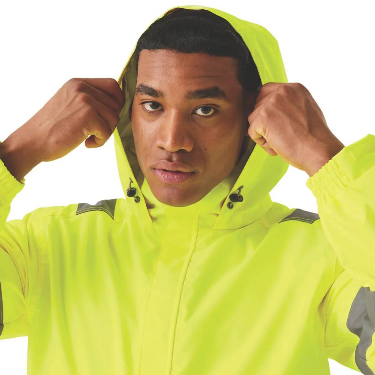Hi-Vis Jacket Yellow Reflective Safety Mens Waterproof Zip Small 37.5" Chest