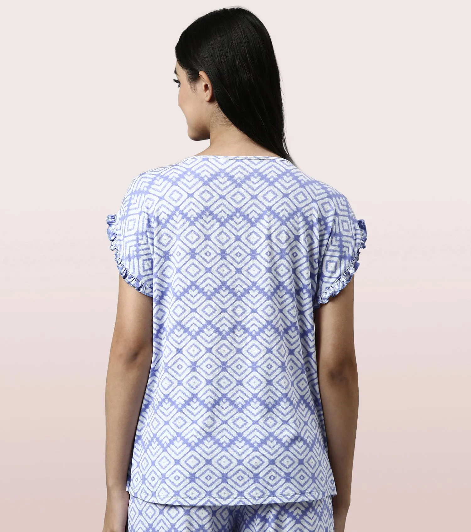 Home Shant Set | Viscose Printed Ruffled Trim Tee And Shant Set