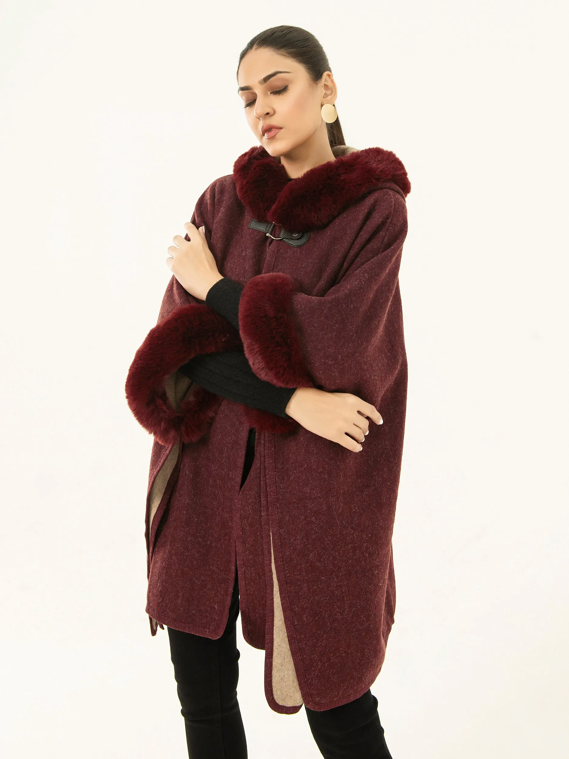 Hooded Fur Cape Shawl