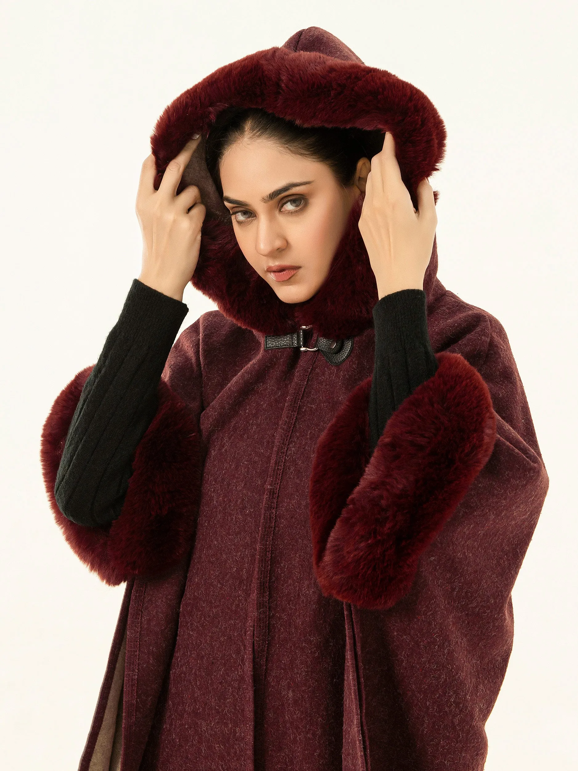 Hooded Fur Cape Shawl