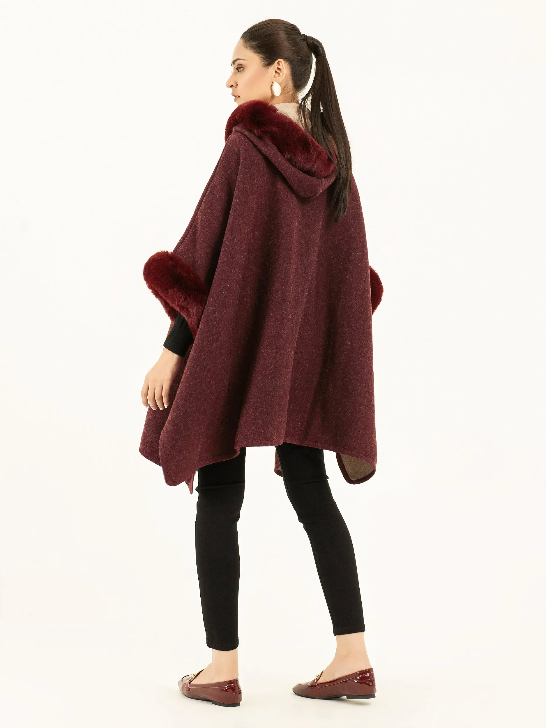 Hooded Fur Cape Shawl