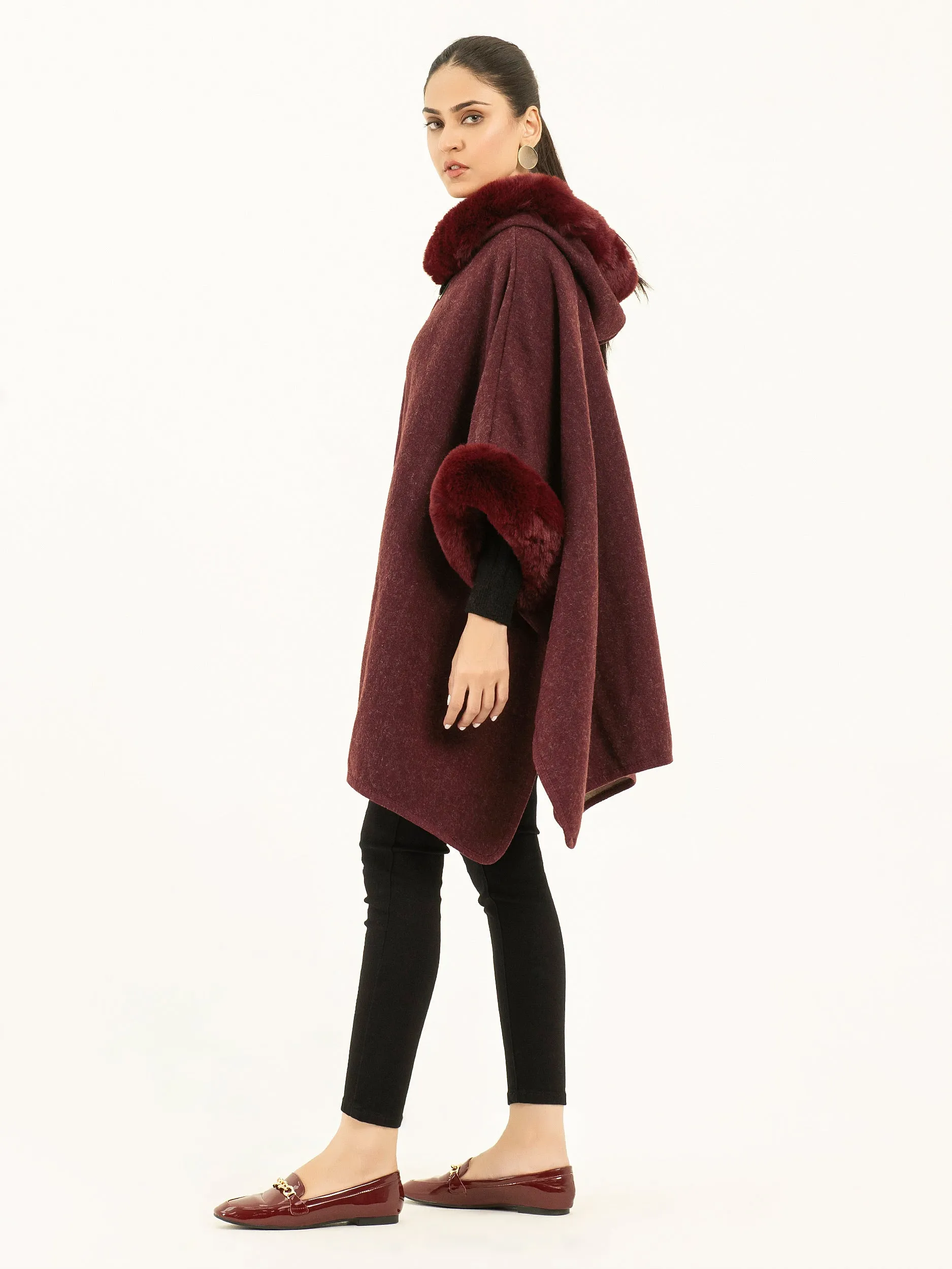 Hooded Fur Cape Shawl