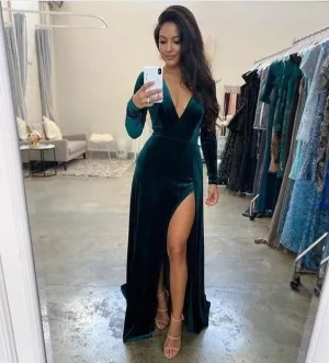 Hunter V-Neck Split Front Velvet Prom Evening Party Dress fg1043 Hunter V-Neck Split Front Velvet Prom Evening Party Dress fg1043