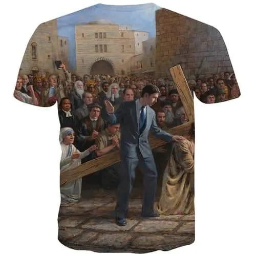 Jesus T shirts Men Christian Shirt Print Street Tshirts Novelty Retro T-shirts 3d Short Sleeve Full Print Men Digital Slim Rock