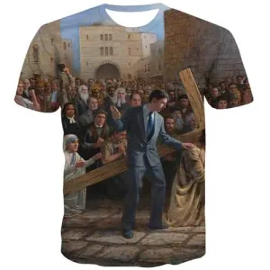 Jesus T shirts Men Christian Shirt Print Street Tshirts Novelty Retro T-shirts 3d Short Sleeve Full Print Men Digital Slim Rock