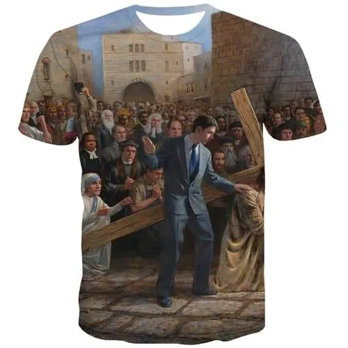 Jesus T shirts Men Christian Shirt Print Street Tshirts Novelty Retro T-shirts 3d Short Sleeve Full Print Men Digital Slim Rock