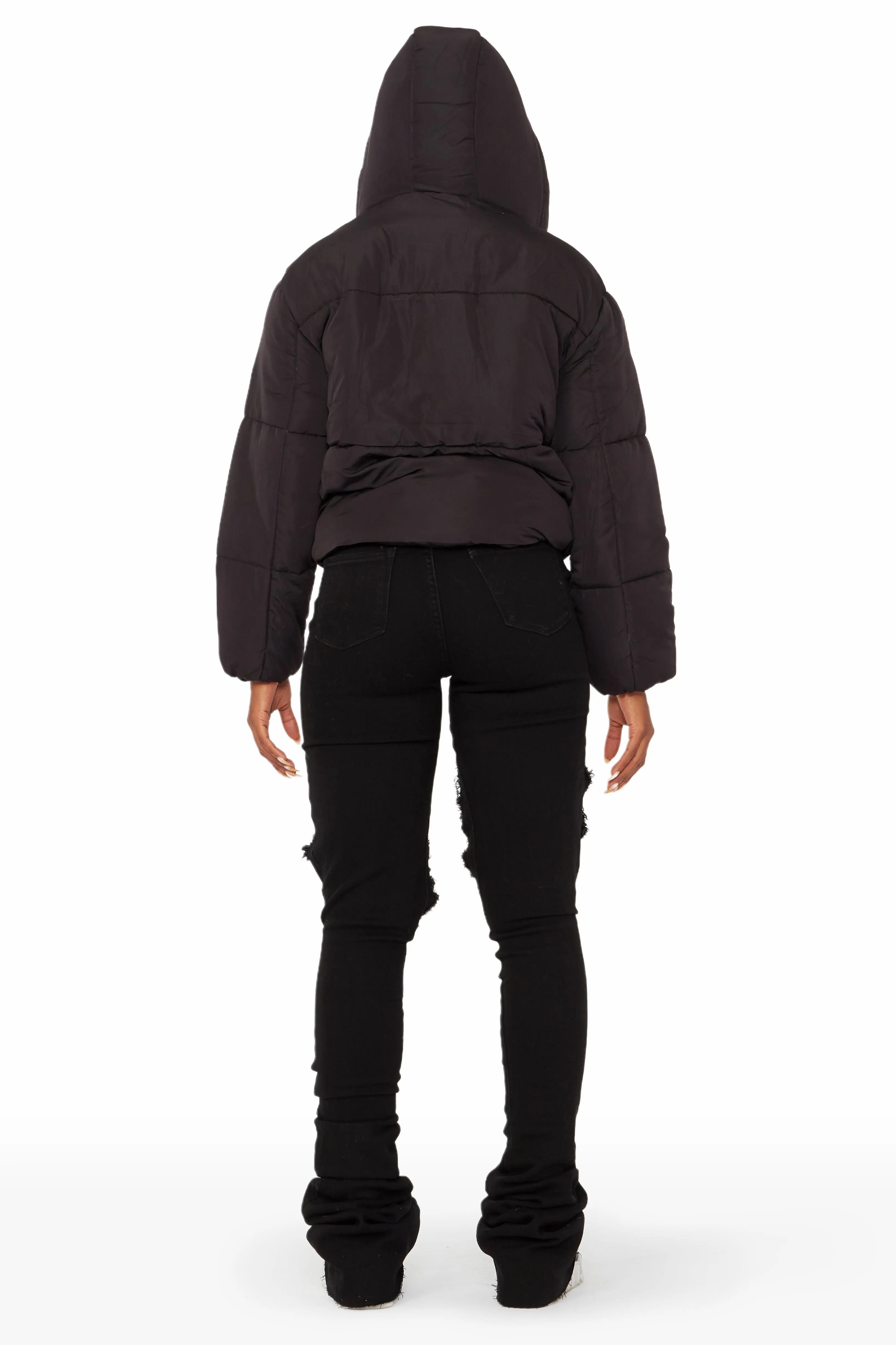 Kalisha Black Rhinestone Puffer Jacket