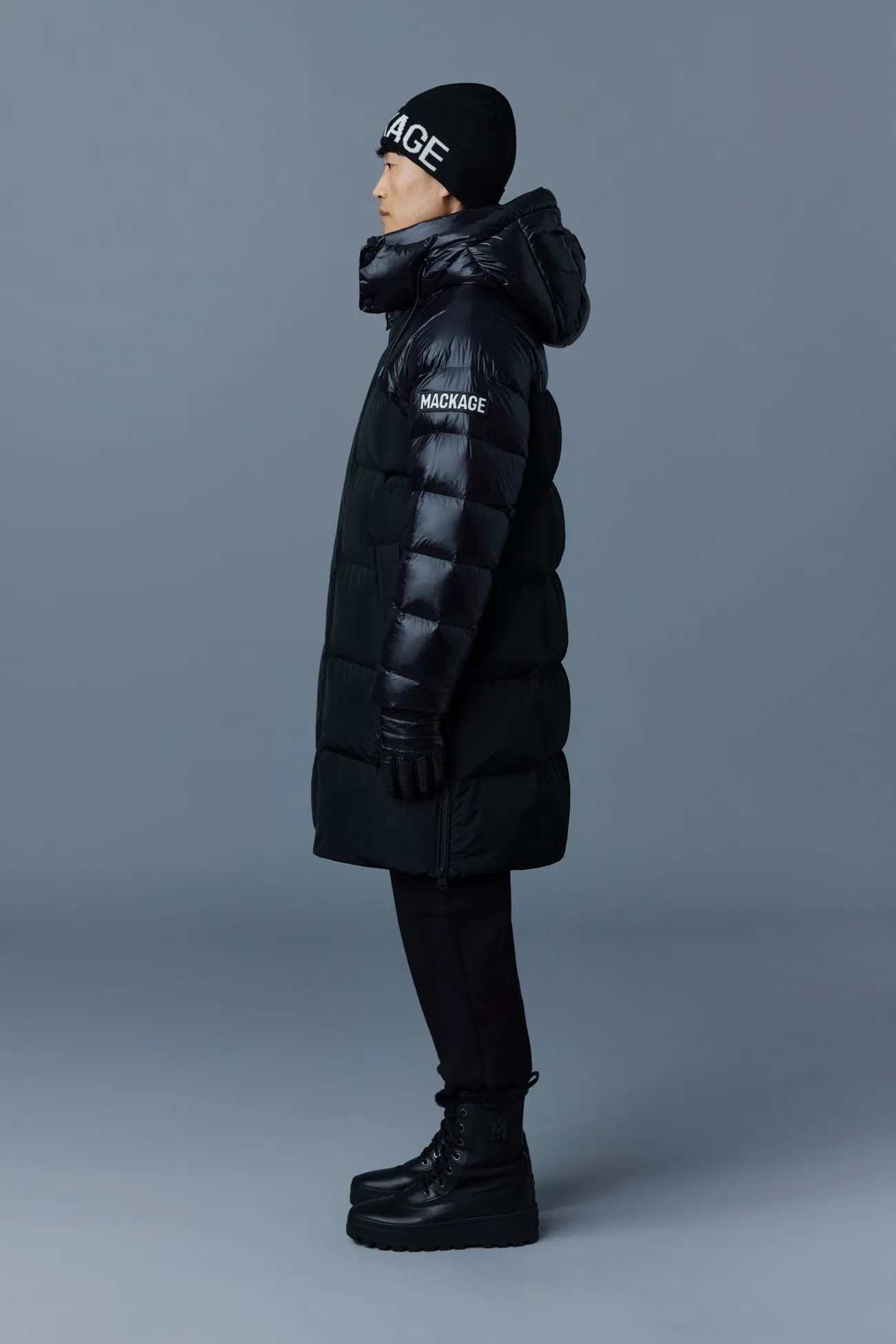 Kazuya Mixed-media Down Coat With Hood Black