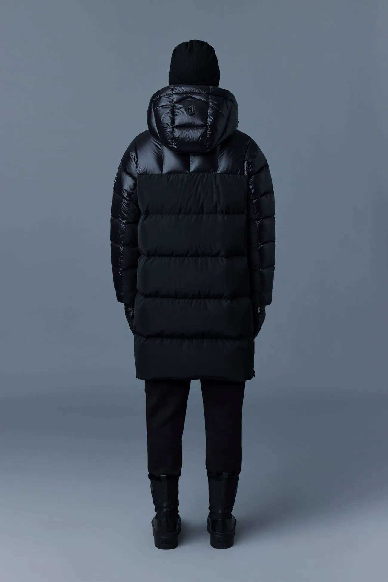 Kazuya Mixed-media Down Coat With Hood Black