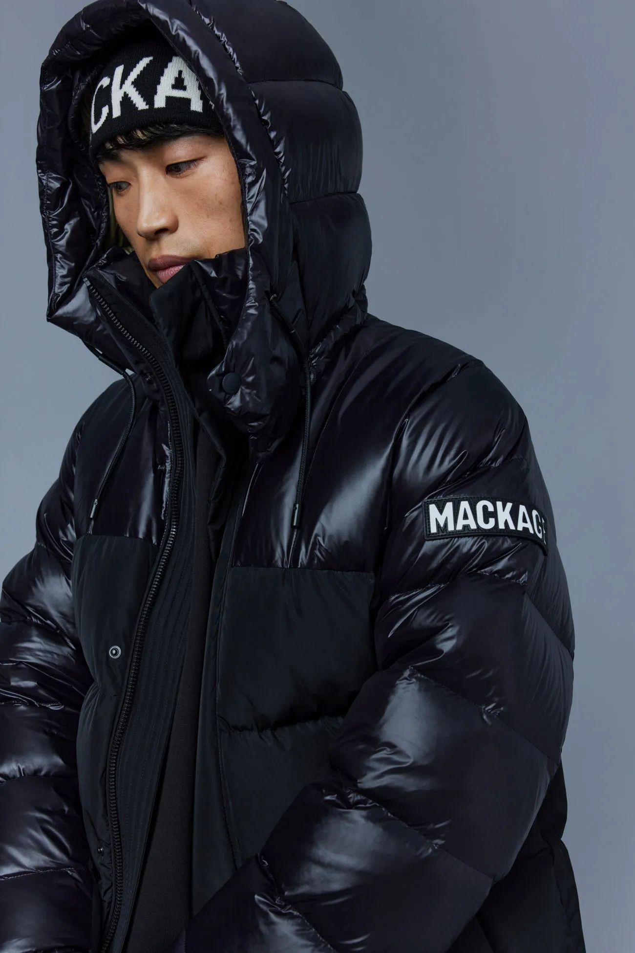 Kazuya Mixed-media Down Coat With Hood Black