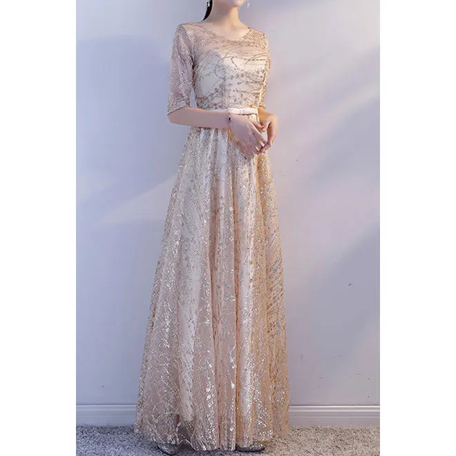 Ketty More Women Round Neck 3/4 Sleeve Wedding Dress-KMWDC3417