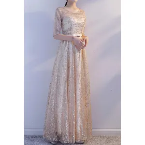 Ketty More Women Round Neck 3/4 Sleeve Wedding Dress-KMWDC3417