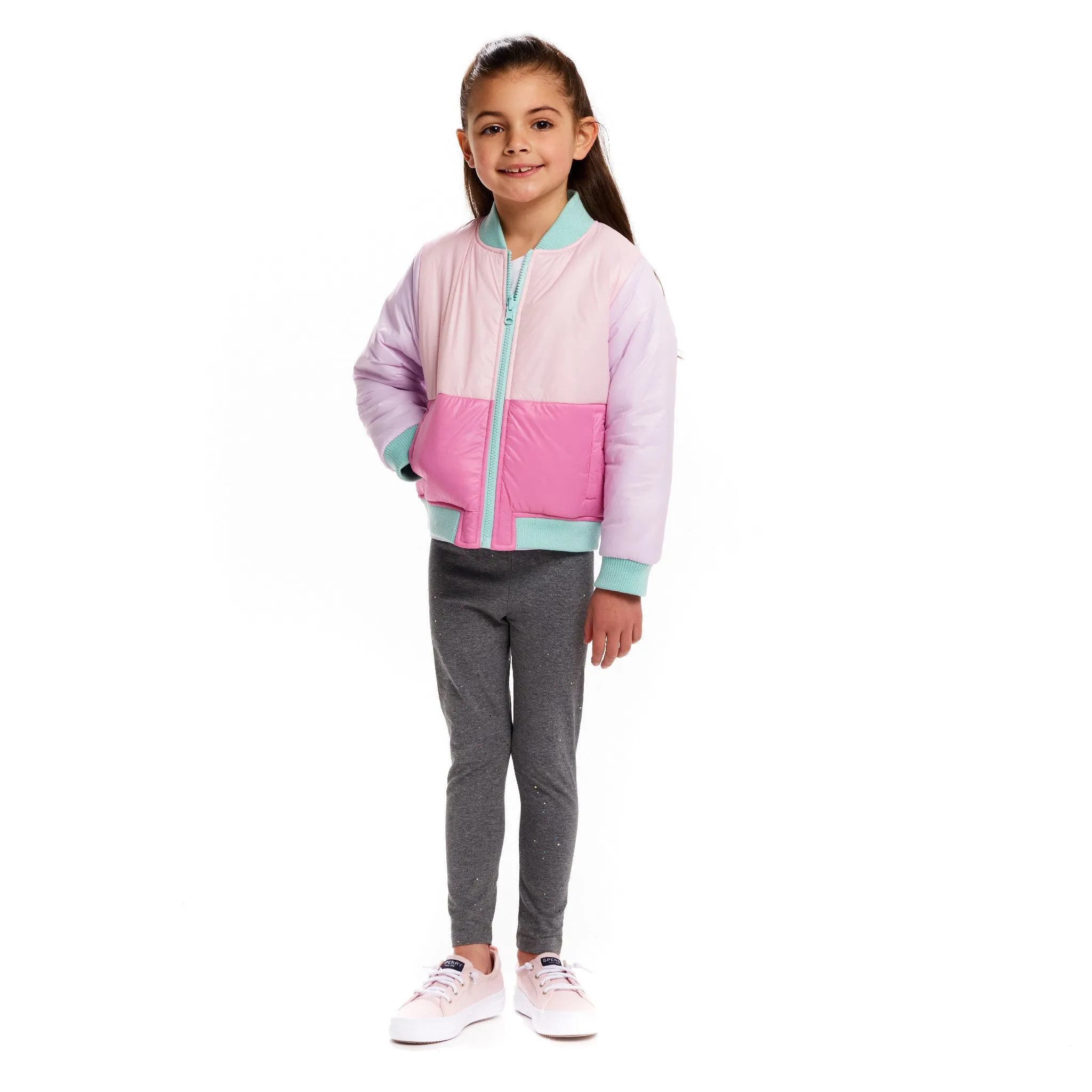 Kids Reversible Bomber Jacket | Pink Colorblocked