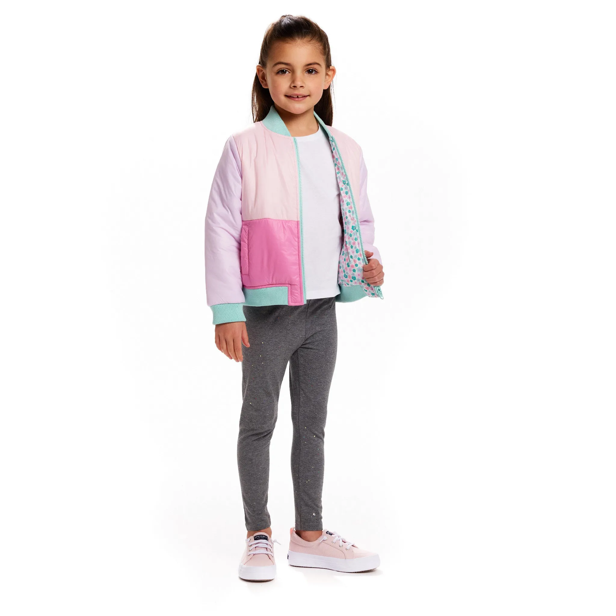 Kids Reversible Bomber Jacket | Pink Colorblocked