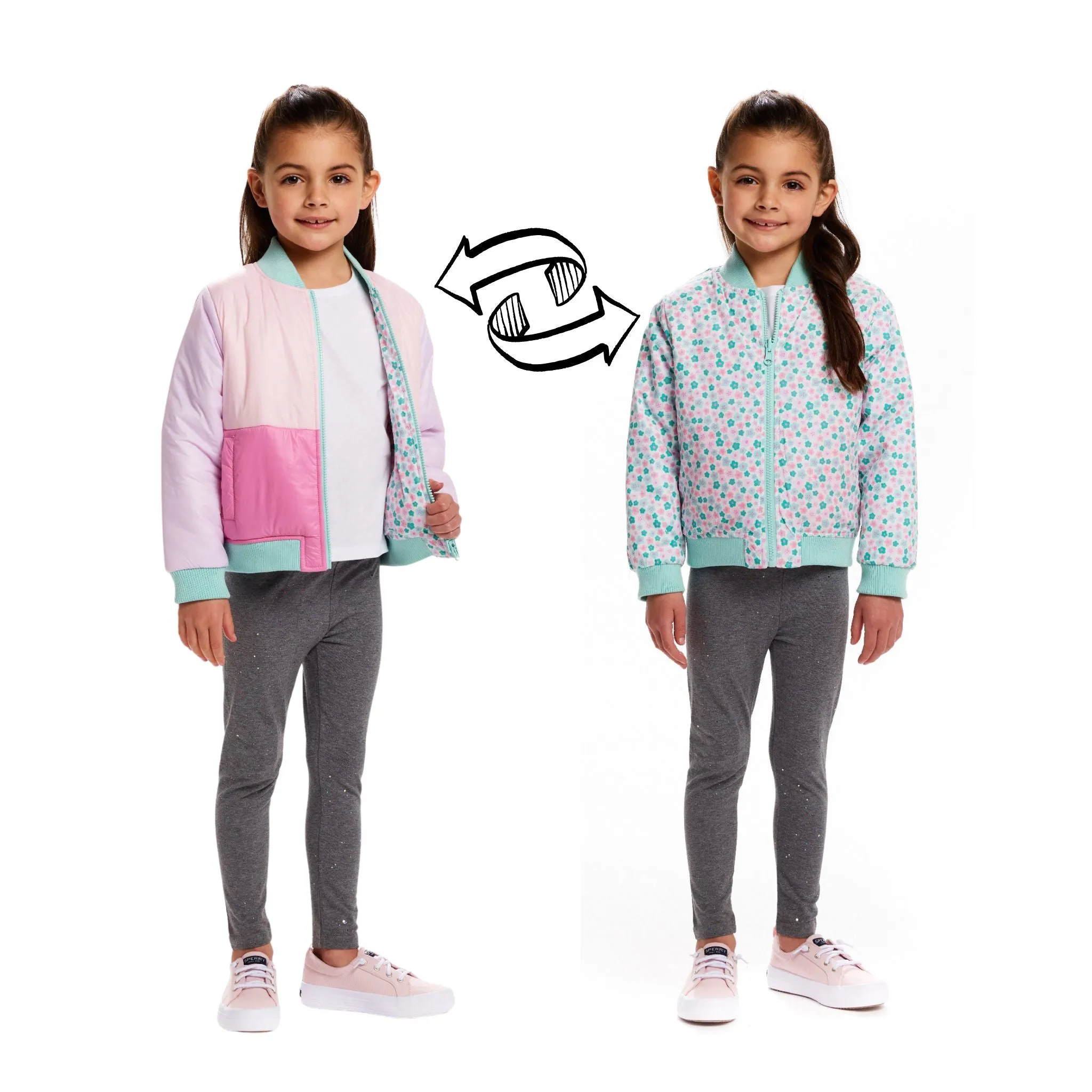 Kids Reversible Bomber Jacket | Pink Colorblocked