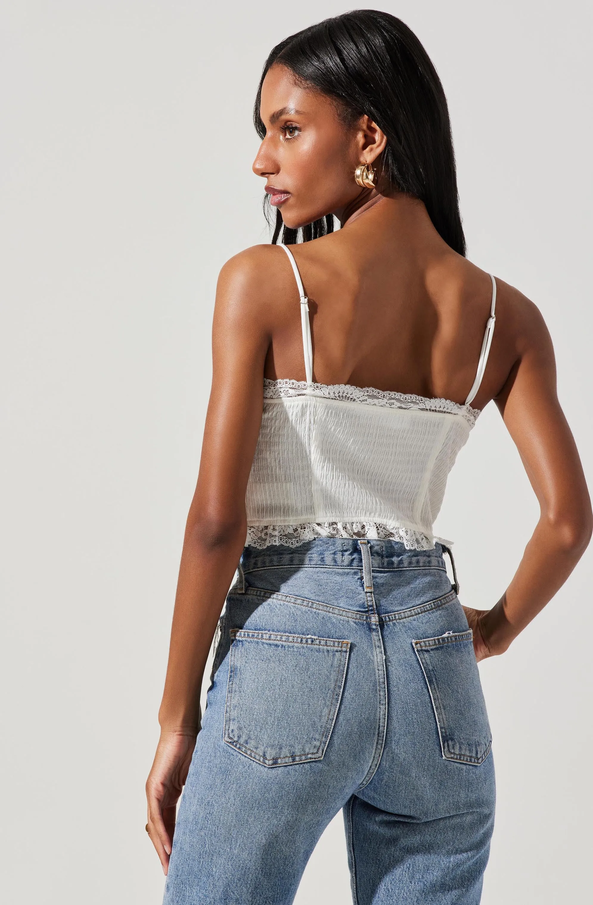 Lace Trim Front Tie Cami