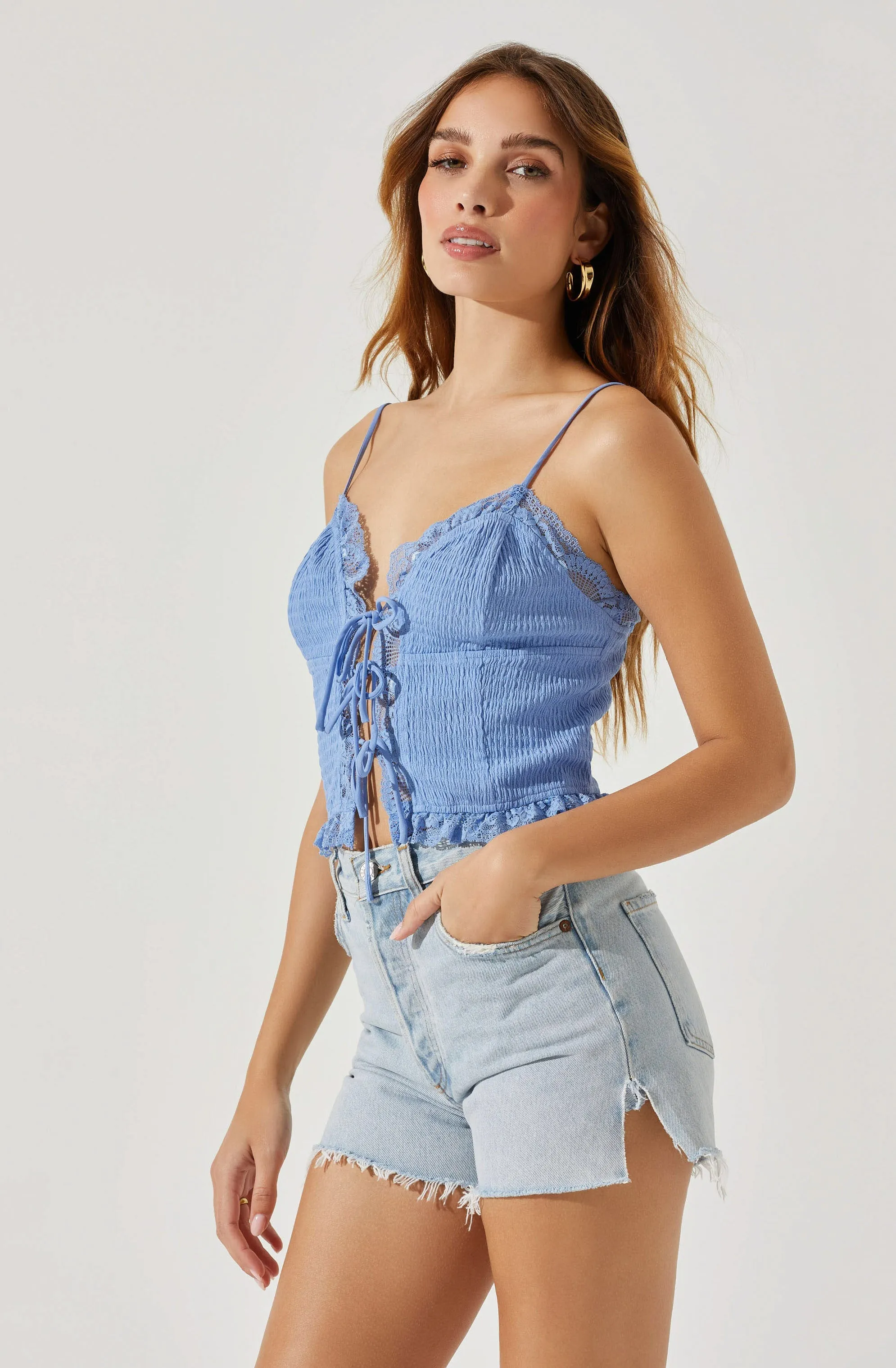 Lace Trim Front Tie Cami