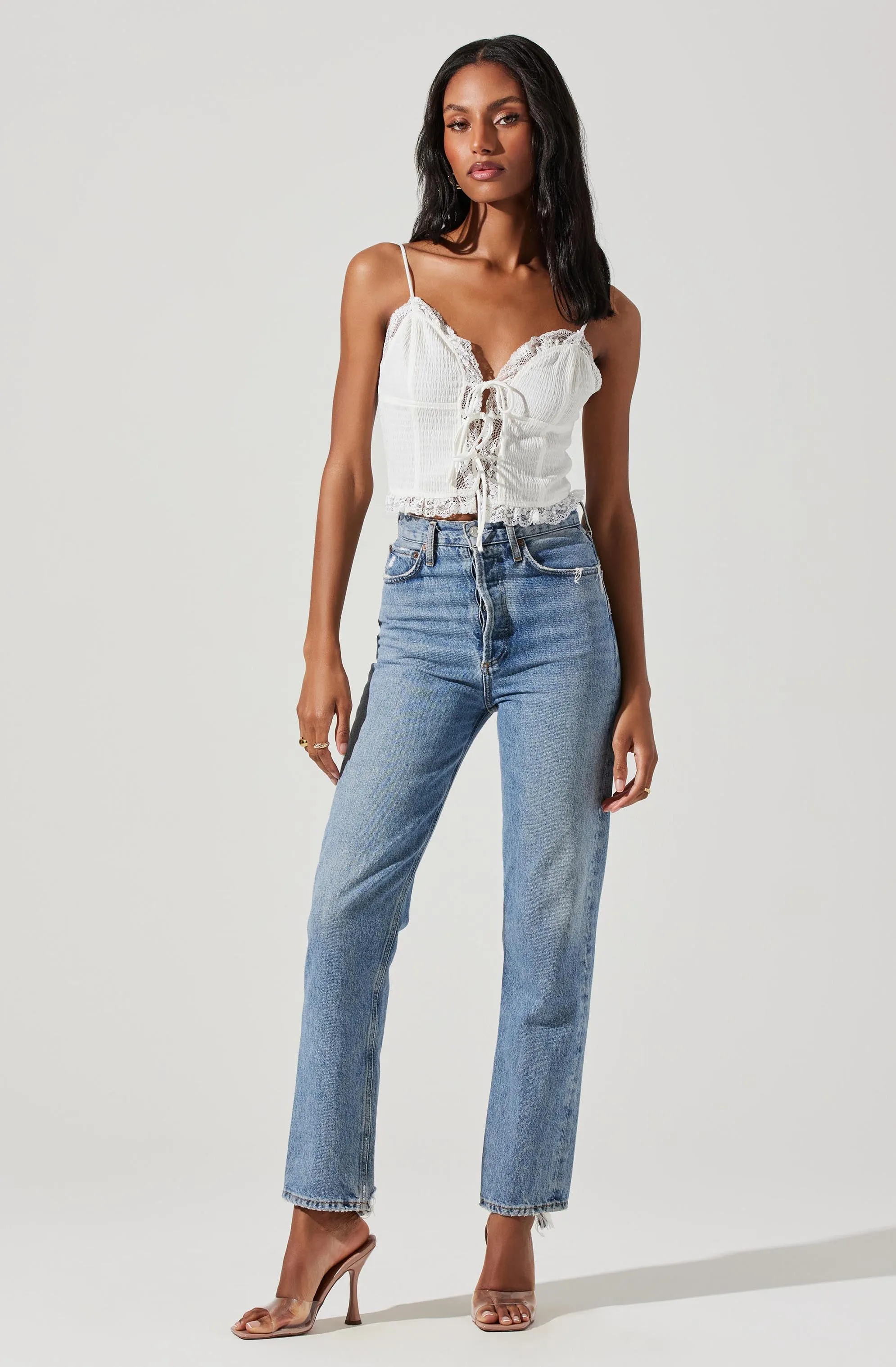 Lace Trim Front Tie Cami