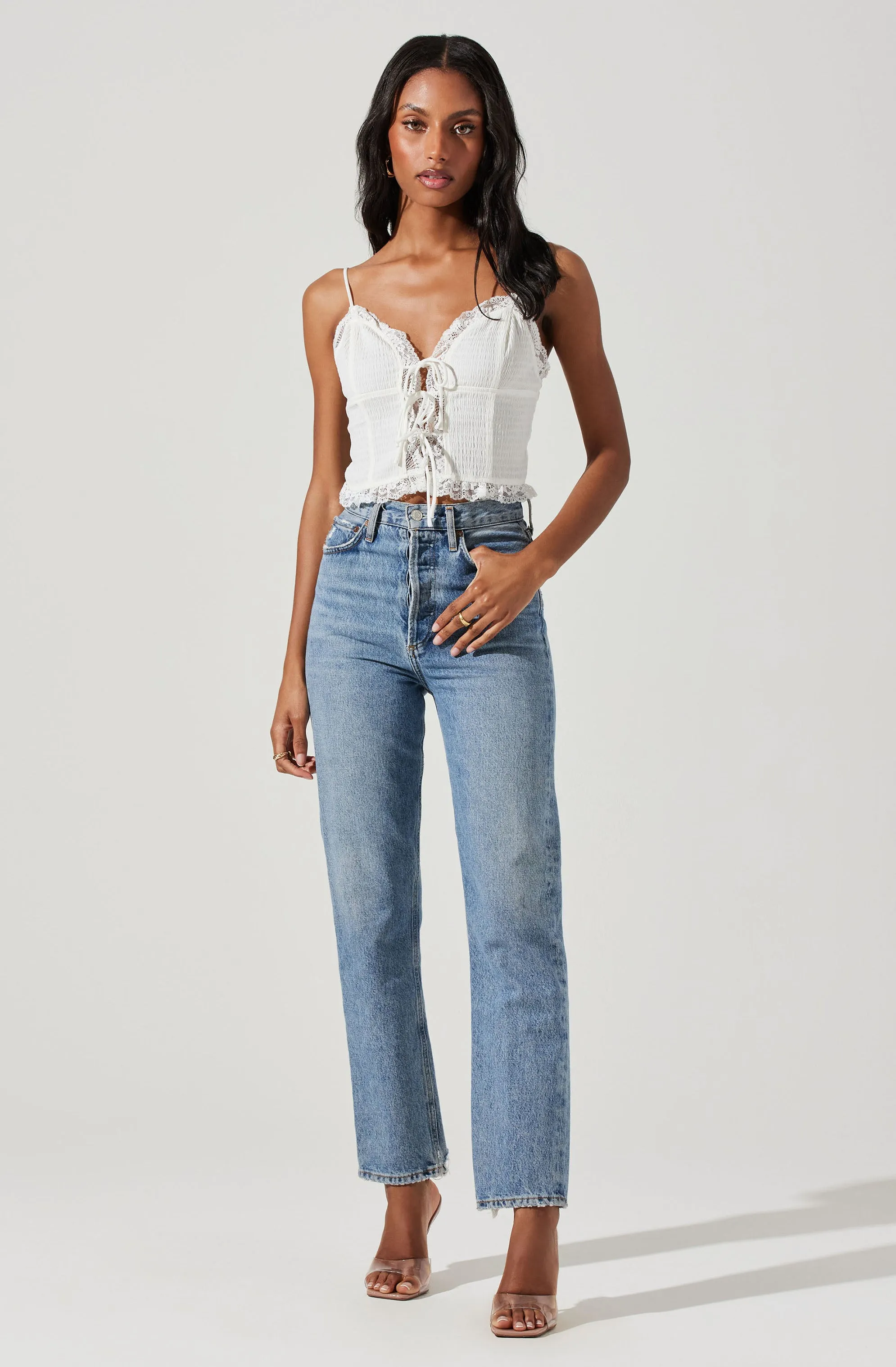 Lace Trim Front Tie Cami