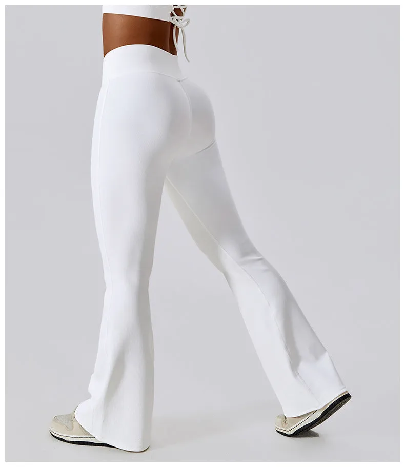 Leggings Flare Long Pants Women Solid Slim Fit Regular Splice Trousers Sheath Tight High Waist Pant Office Ladies Spring 2024