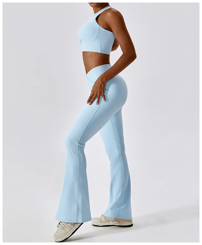 Leggings Flare Long Pants Women Solid Slim Fit Regular Splice Trousers Sheath Tight High Waist Pant Office Ladies Spring 2024