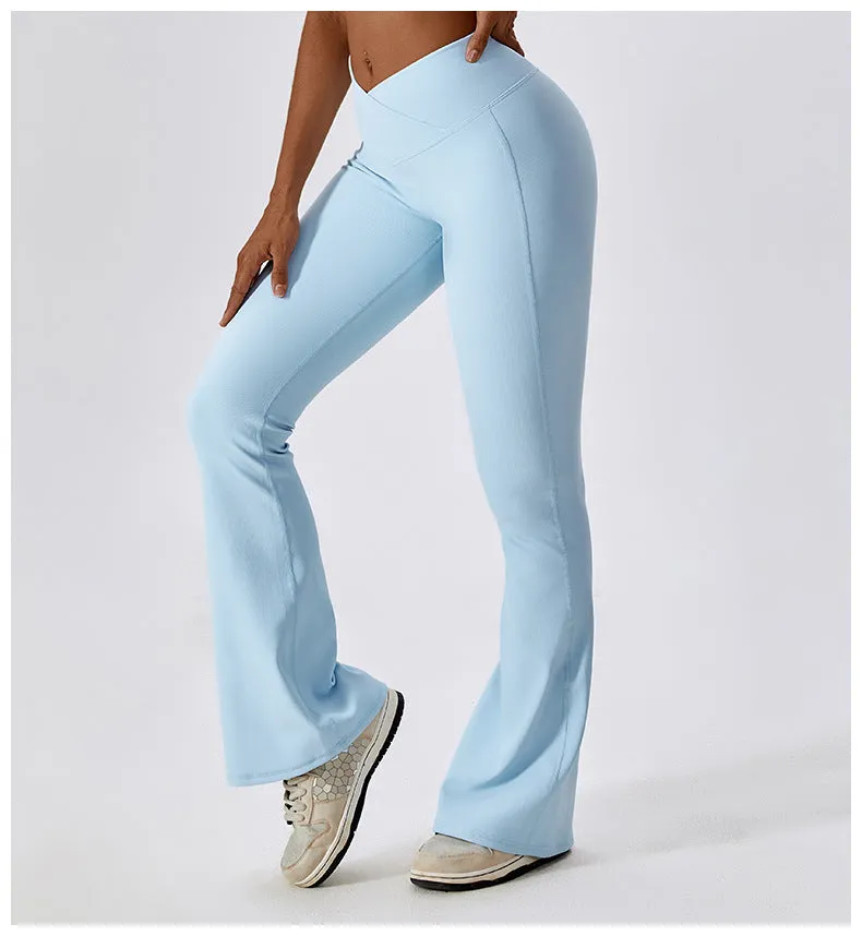 Leggings Flare Long Pants Women Solid Slim Fit Regular Splice Trousers Sheath Tight High Waist Pant Office Ladies Spring 2024