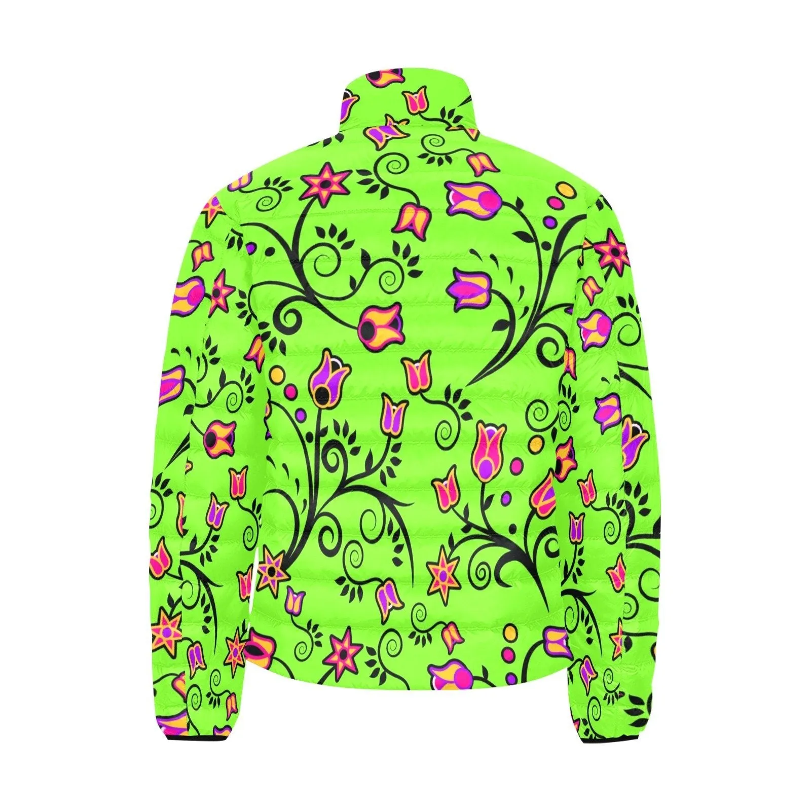 LightGreen Yellow Star Men's Stand Collar Padded Jacket