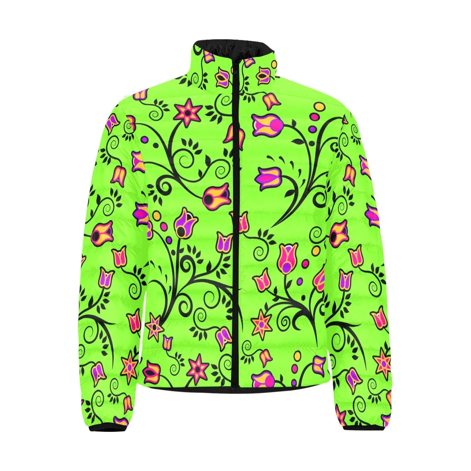 LightGreen Yellow Star Men's Stand Collar Padded Jacket
