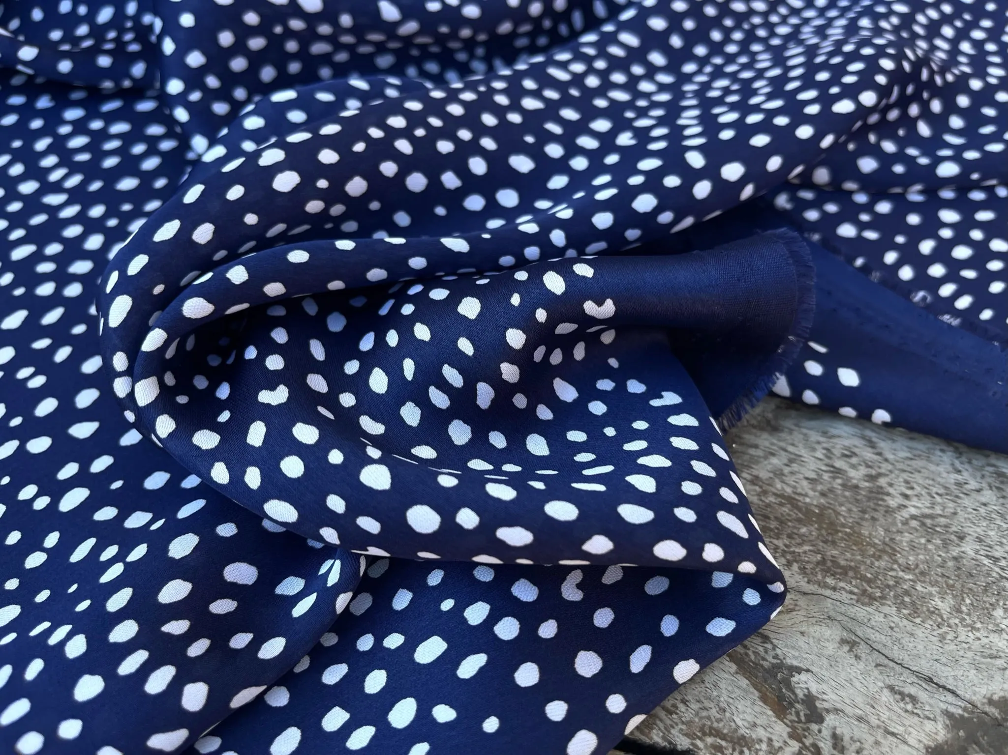 Lightweight satin fabric by the yard - Blue white dots
