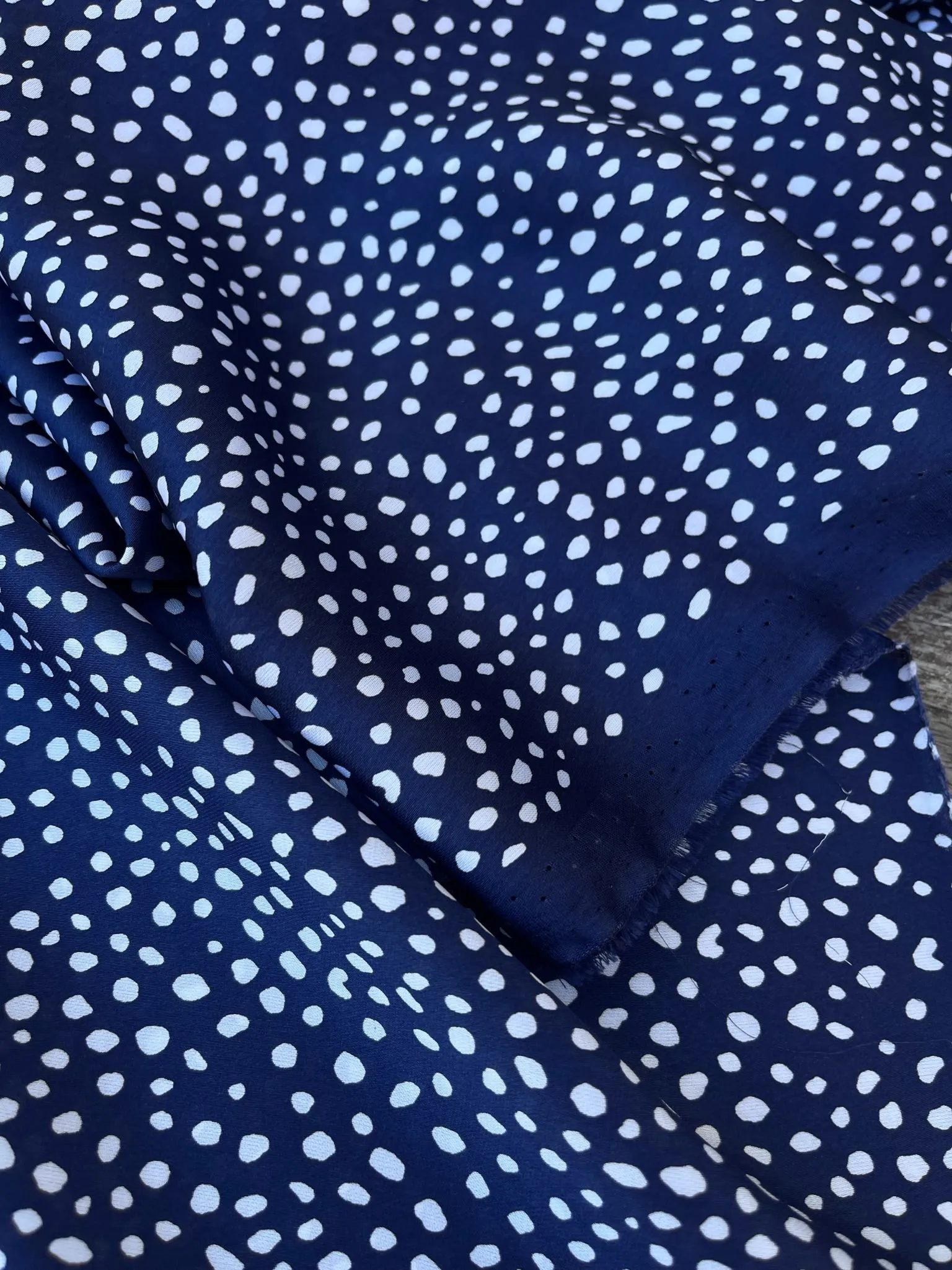 Lightweight satin fabric by the yard - Blue white dots