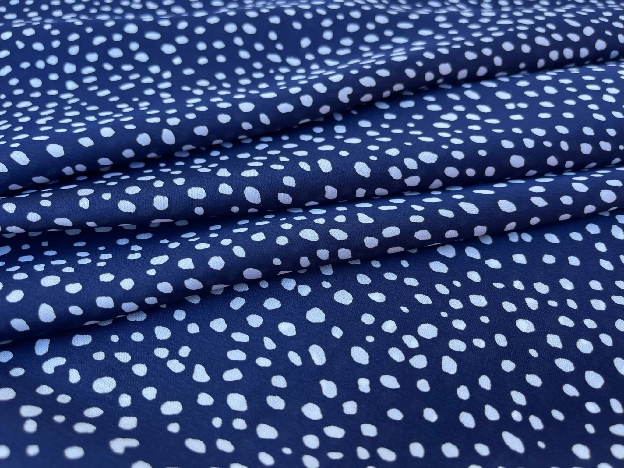 Lightweight satin fabric by the yard - Blue white dots