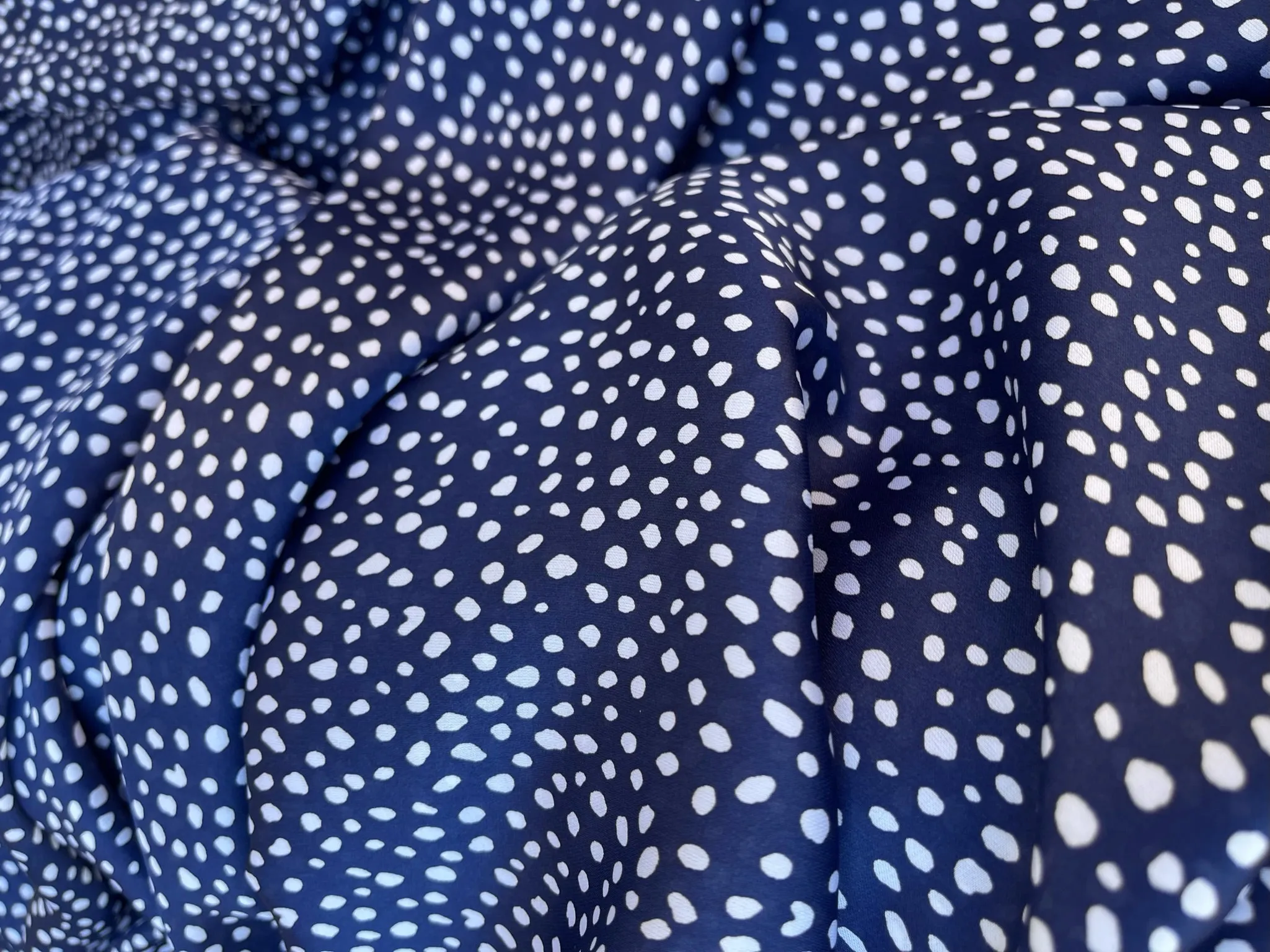 Lightweight satin fabric by the yard - Blue white dots