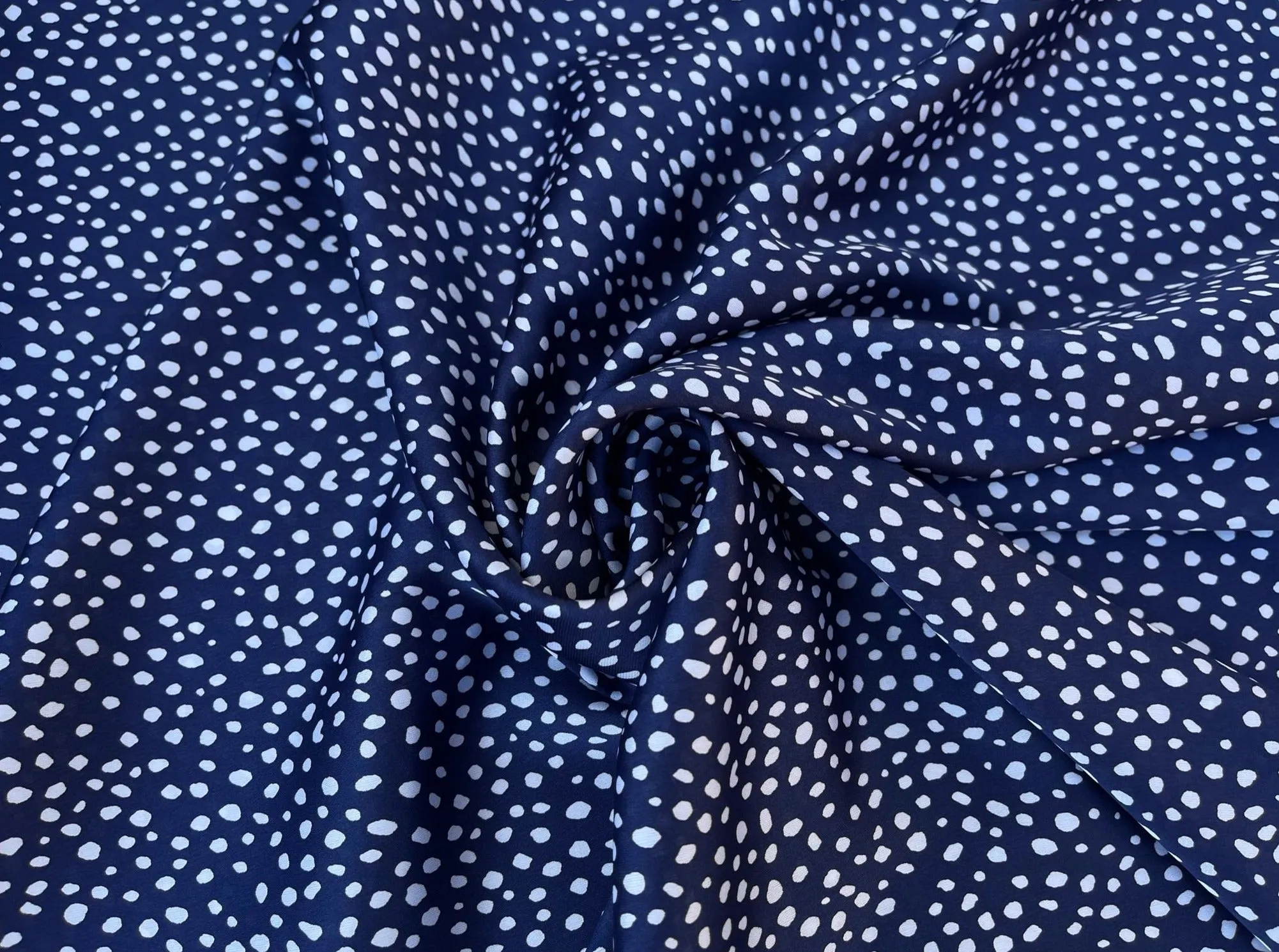 Lightweight satin fabric by the yard - Blue white dots